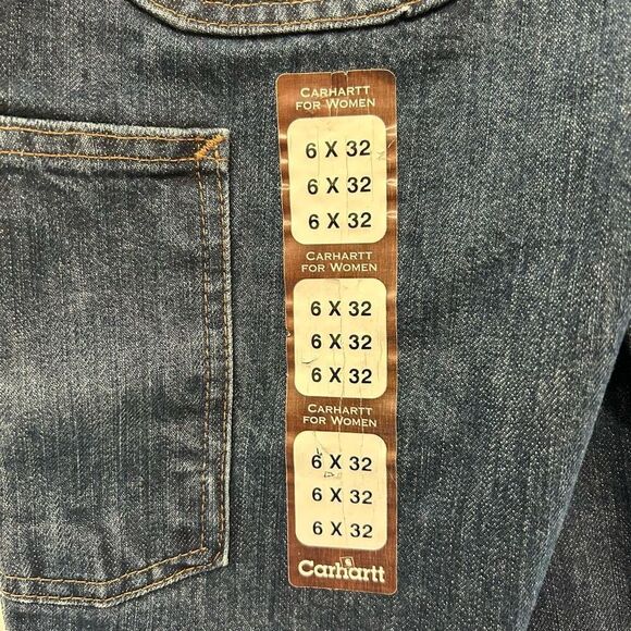 Carhartt Women’s Washed Denim Dungaree Work Jeans 6 x 32 – Midrise Bootcut Workw - Picture 6 of 12